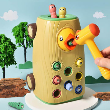 Montessori Toys for Boys Girls Magnetic Bird Feeding Game Whack Mole Game Woodpecker Worm Toy Hammering Pounding Toy