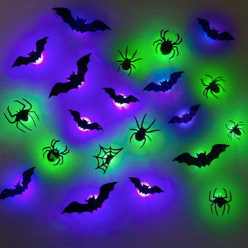 3D Bat Design LED Decorations 12pcs/24pcs Set Spooky Ornaments for Home Party Festival Halloween Easy Install Wall Stickers Smooth Application - Decorative