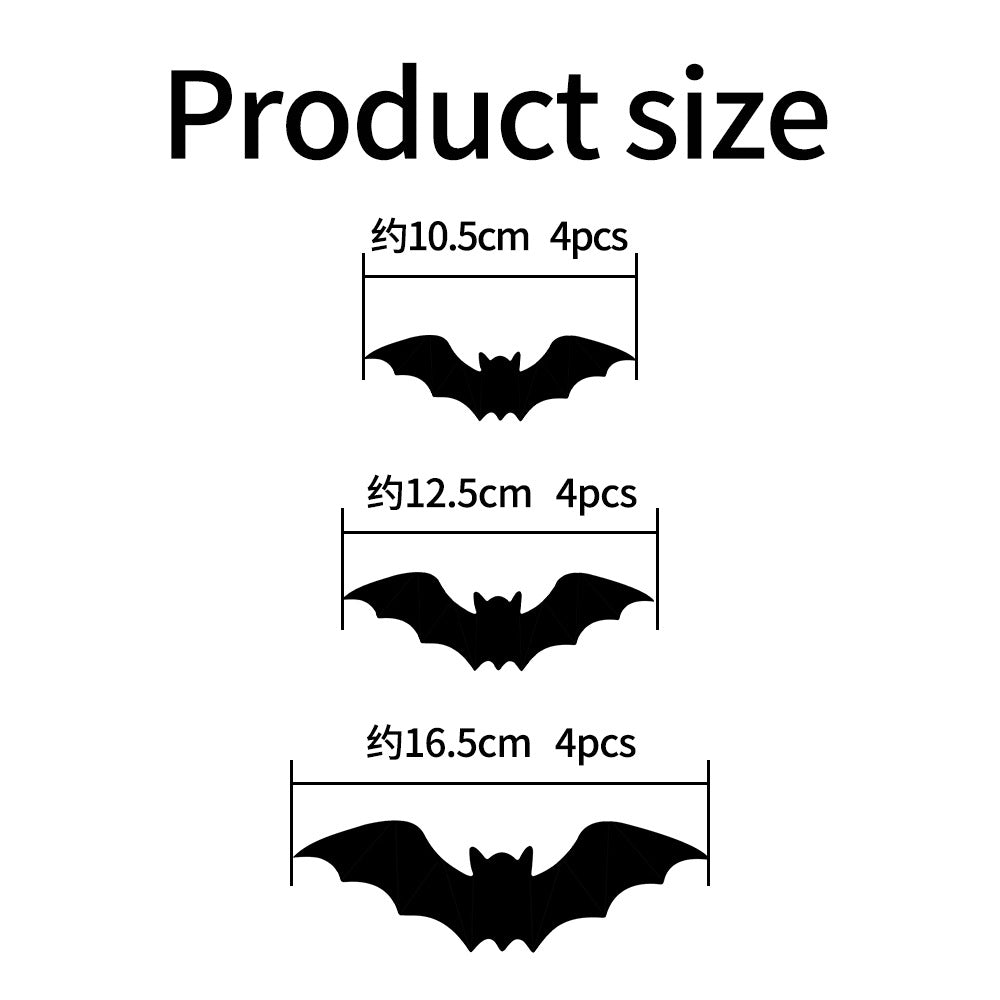 3D Bat Design LED Decorations 12pcs/24pcs Set Spooky Ornaments for Home Party Festival Halloween Easy Install Wall Stickers Smooth Application - Decorative
